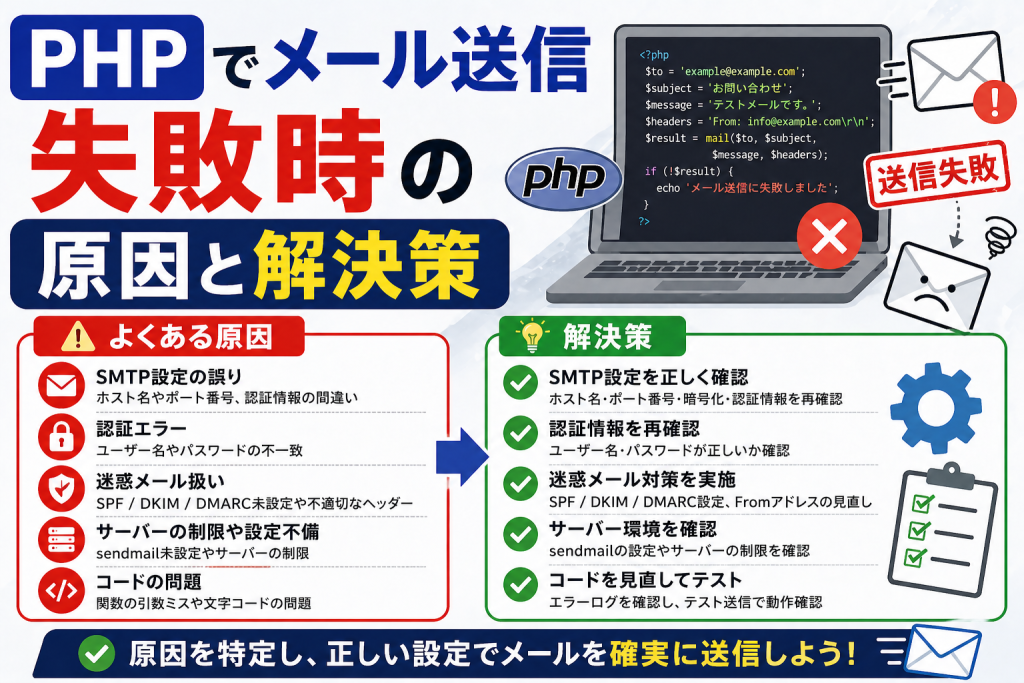 PHPでメール送信失敗時の原因と解決策