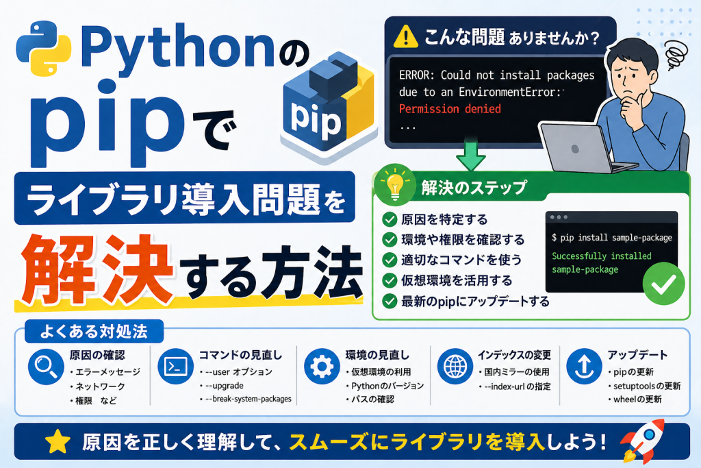 Pythonのpipでライブラリ導入問題を解決する方法