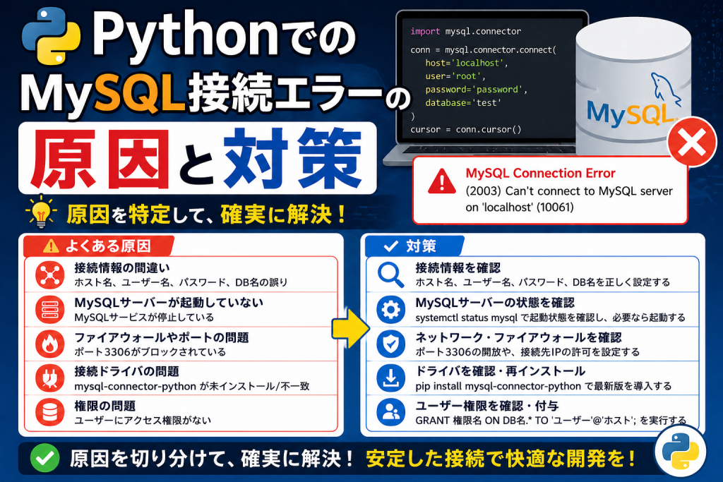 PythonでのMySQL接続エラーの原因と対策