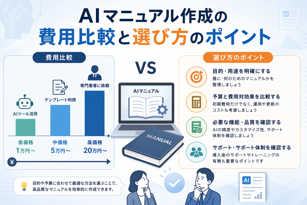 AIマニュアル作成の費用比較と選び方のポイント