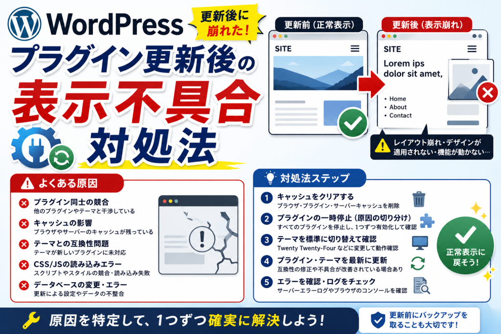 WordPressプラグイン更新後の表示不具合対処法